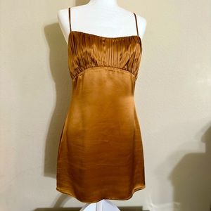 Reformation Silk Mini Dress - golden brown Dresse